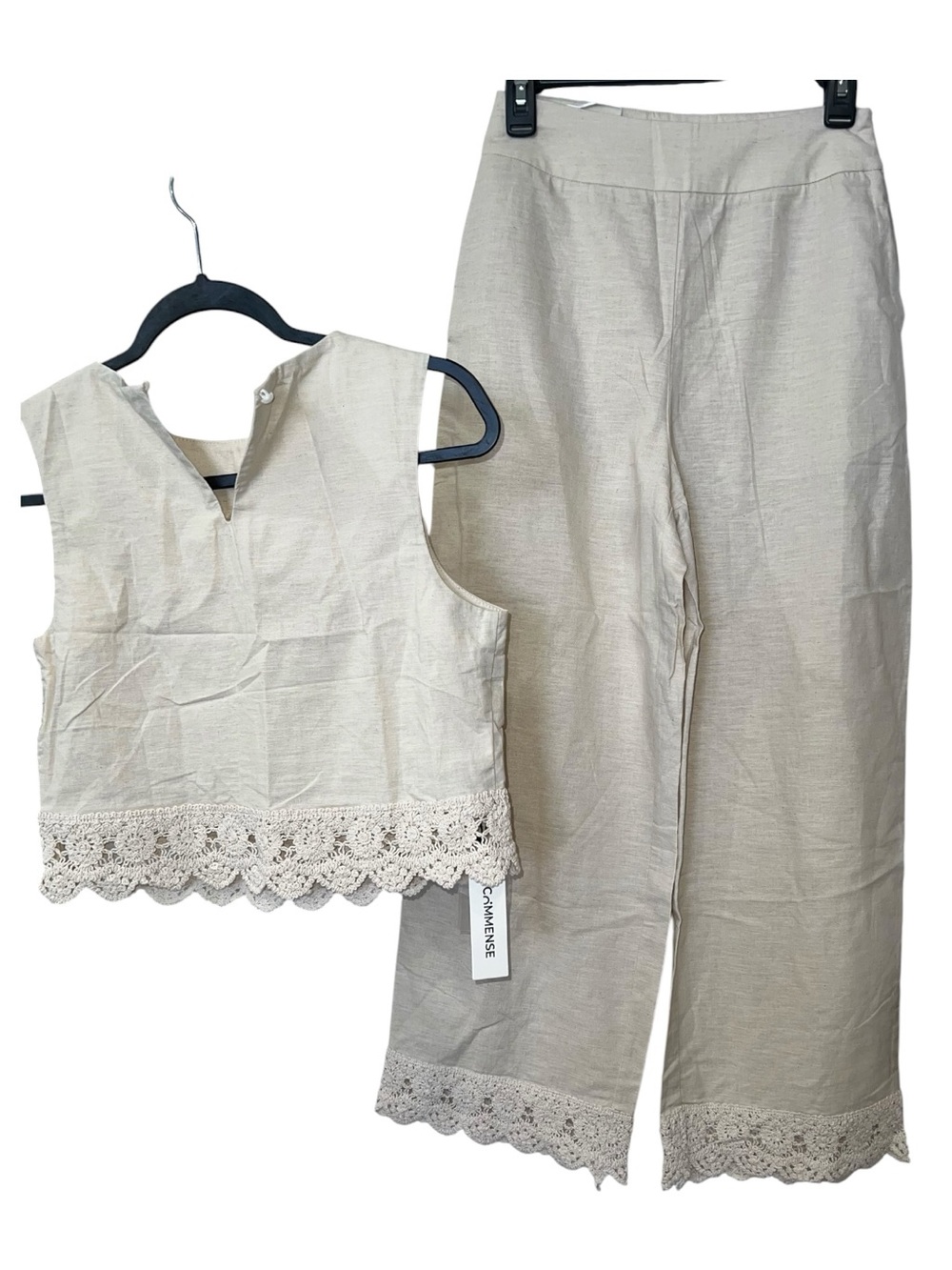 CoMMENSE Cotton Linen Lace Trim Two-Piece Pants Set Size XS NWT - Picture 5 of 12